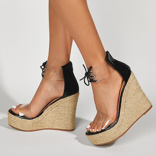 Women Wear Hemp Rope Wedges Sandals - Clothing Personality