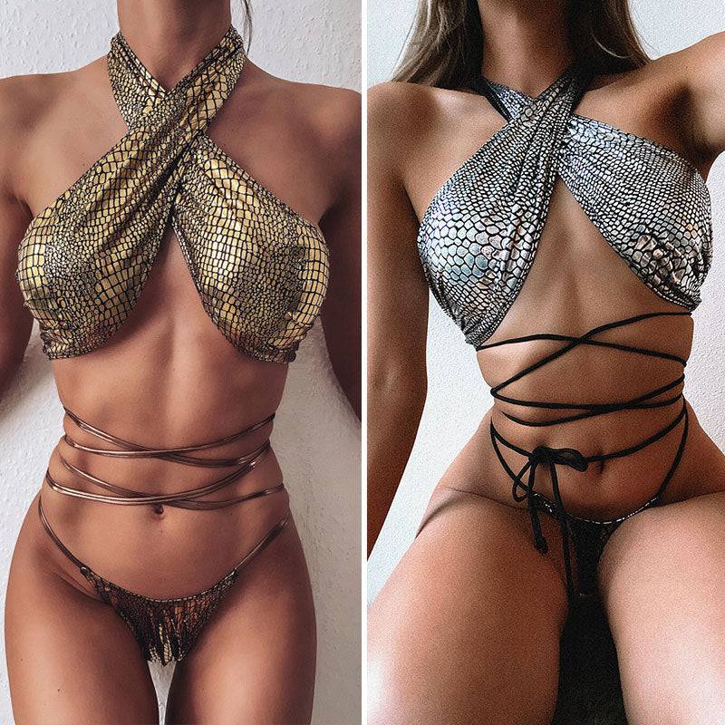 Bikini sexy bikini hot style snake print fabric strappy swimsuit - Clothing Personality