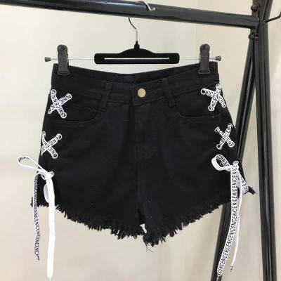Vintage Women Denim Distressed Hem Shorts High Waist Straps Tassel Female Summer Shorts For Women's jeans - Clothing Personality