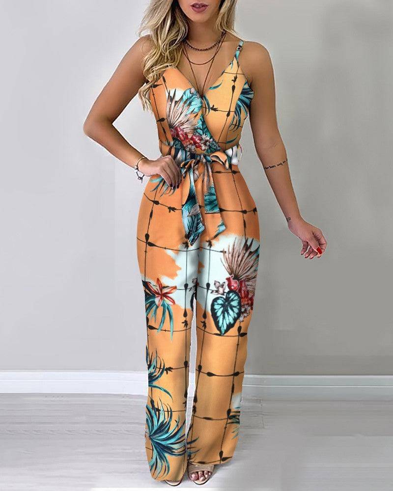 Women's Sphagetti Strap Empire Waist Wide-Leg Jumpsuit - Clothing Personality