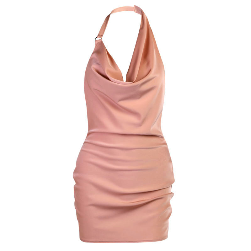 Satin Party Dress V Neck Backless Mini Sleeveless Summer Party Dress - Clothing Personality
