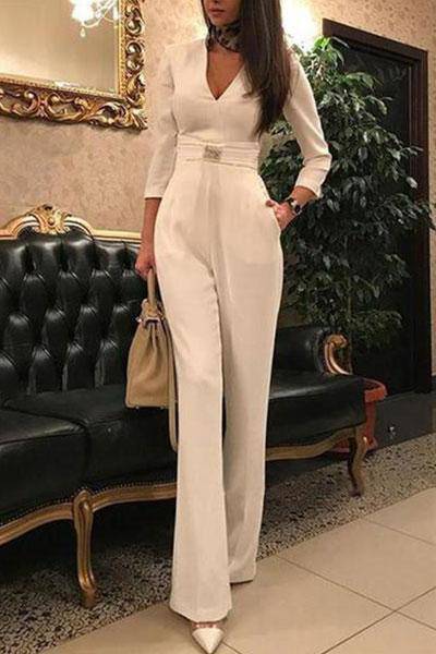 European And American New Women'S Wear Jumpsuit Ebay Quick Sell Sexy Deep V7 Split Sleeve Jumpsuit - Clothing Personality