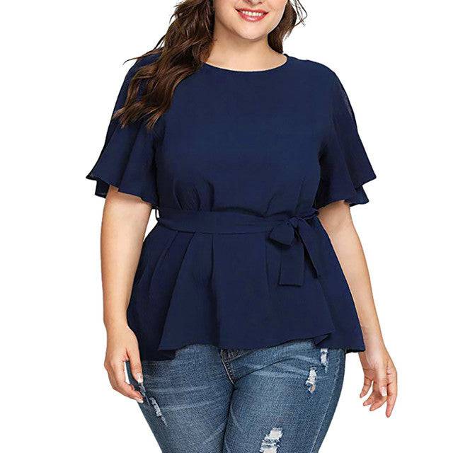 Blouse Women's Solid Short Sleeve Shirt - Clothing Personality