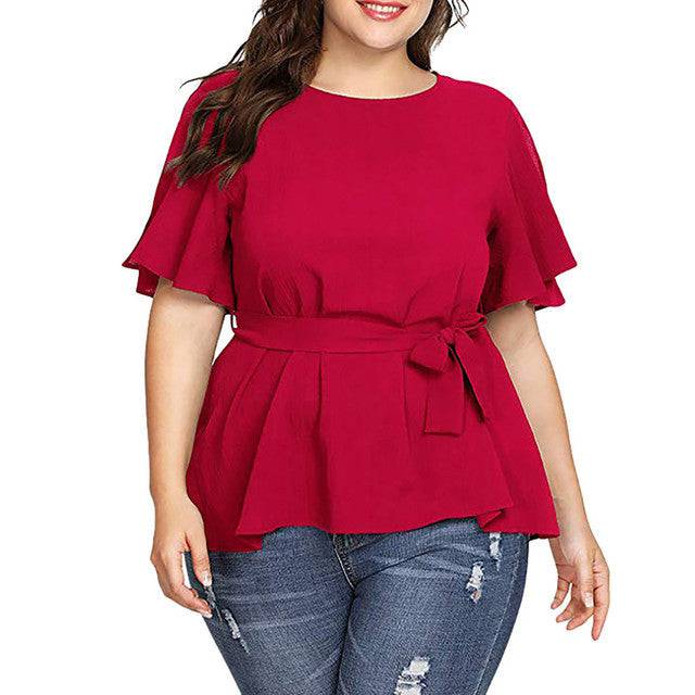 Blouse Women's Solid Short Sleeve Shirt - Clothing Personality