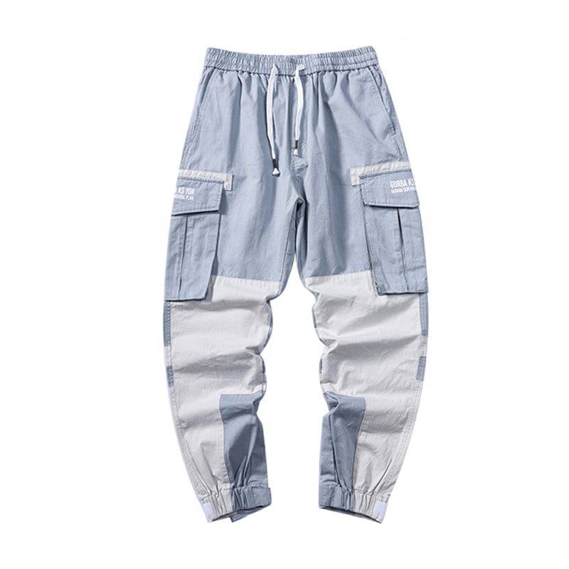 Stitching Contrast Color Hip-Hop Overalls Men'S Trend Loose And Wild Tie-Footed National Tide Casual Harem Pants - Clothing Personality