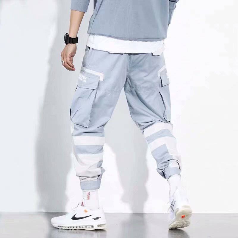 Stitching Contrast Color Hip-Hop Overalls Men'S Trend Loose And Wild Tie-Footed National Tide Casual Harem Pants - Clothing Personality