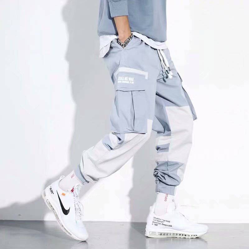 Stitching Contrast Color Hip-Hop Overalls Men'S Trend Loose And Wild Tie-Footed National Tide Casual Harem Pants - Clothing Personality