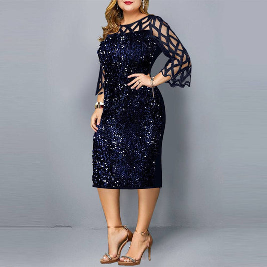Little Black Party Dress Sequin Plus Size Women's Sexy Night Club Dress Blue