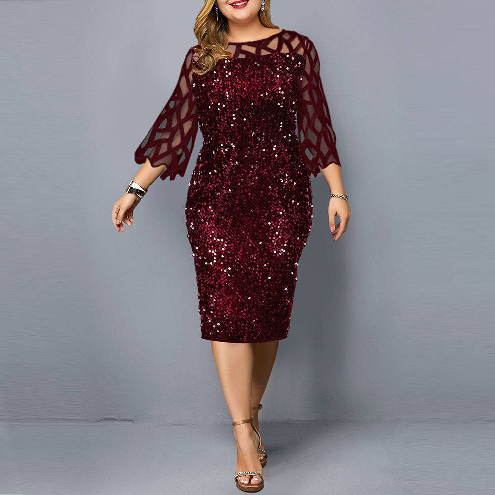 Little Black Party Dress Sequin Plus Size Women's Sexy Night Club Dress Red