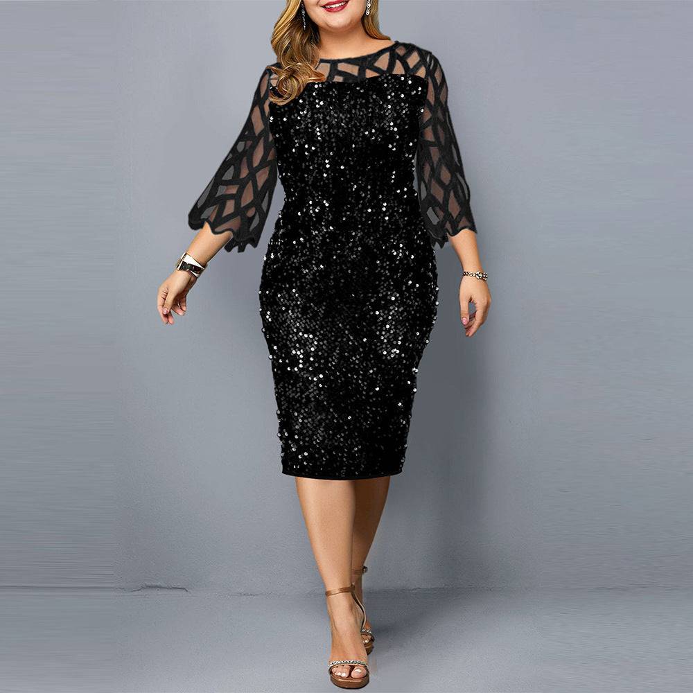 Little Black Party Dress Sequin Plus Size Women's Sexy Night Club Dress