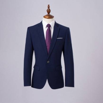 Men's Slim Fit Solid Color Minimalist Blazer Pants Business Suit Blue