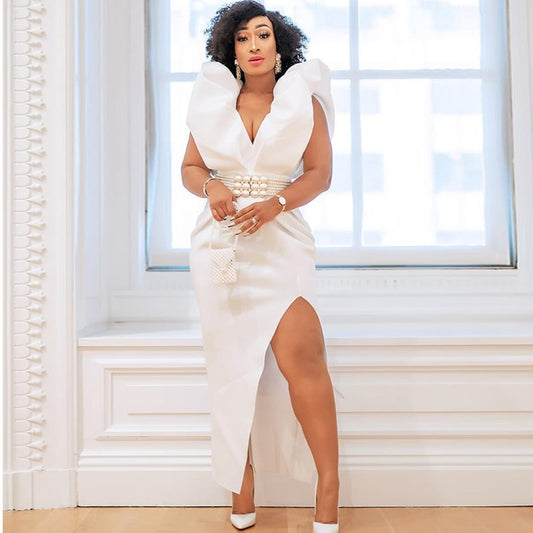 Elegant Deep V Sleeveless Slit High Waist Party Dress - Clothing Personality