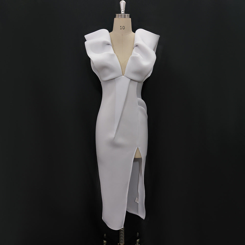 Elegant Deep V Sleeveless Slit High Waist Party Dress