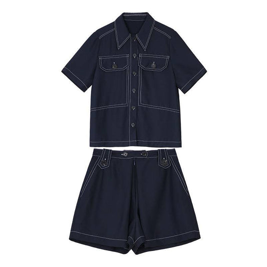 Summer Western Style Button Up Romper Short Sleeve Shorts Suit Women - Clothing Personality