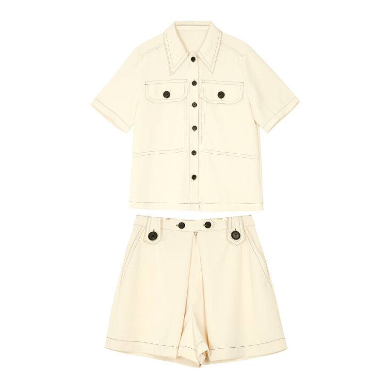 Summer Western Style Button Up Romper Short Sleeve Shorts Suit Women - Clothing Personality