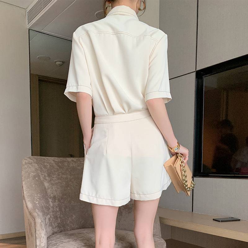 Summer Western Style Button Up Romper Short Sleeve Shorts Suit Women - Clothing Personality