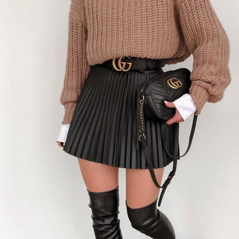 Women's Draped Pleated Knitted Mini Skirts Women Short Mini Skirt - Clothing Personality