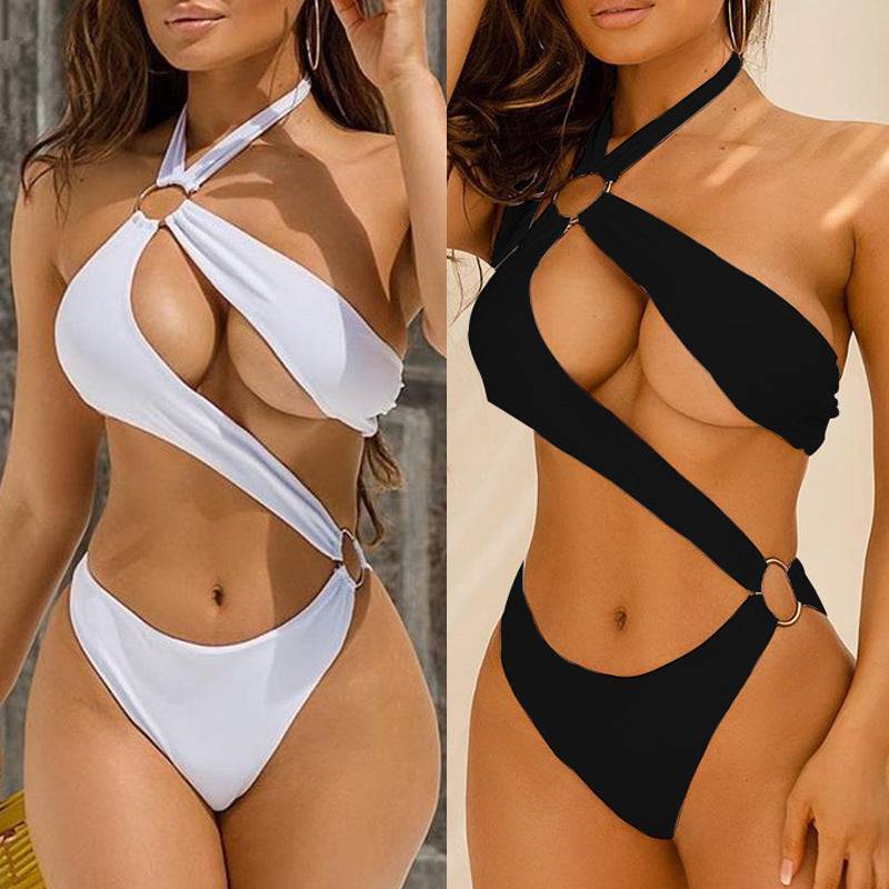 New Sexy One-piece Three-color Hollow Metal Ring Strap Bikini Swimsuit - Clothing Personality