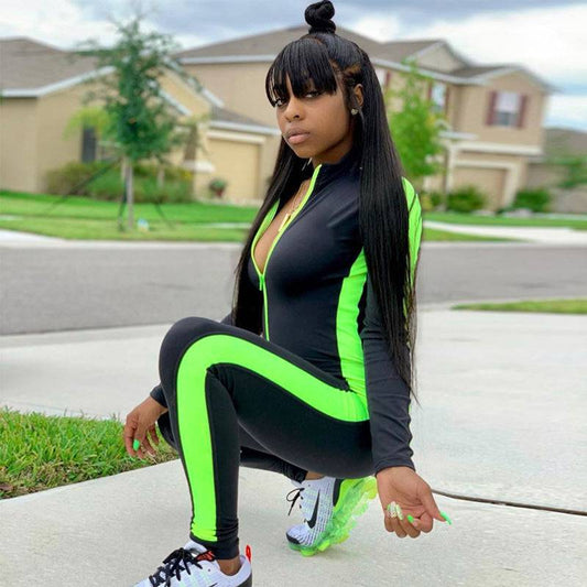 Zipper stitching yoga sports jumpsuit - Clothing Personality