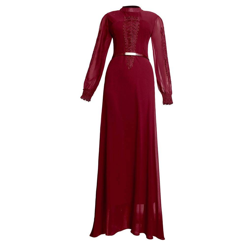 Solid Color Plus Size Long Sleeve Big Hem Chiffon Dress - Clothing Personality