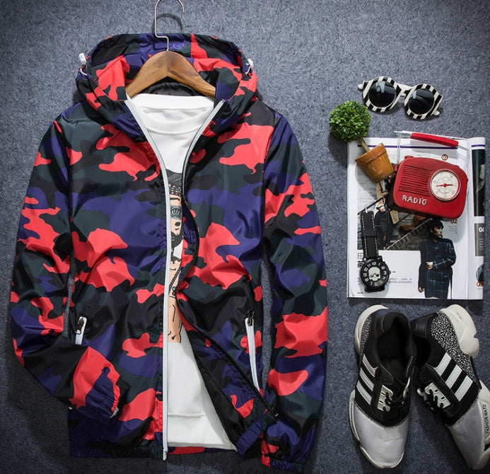 Men's Fashion Spring Camouflage Hooded Zipper Jacket