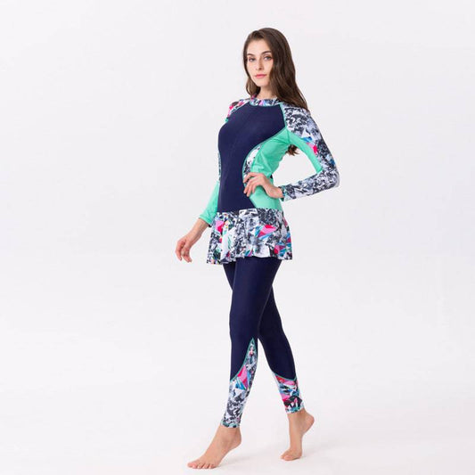One-Piece Long Sleeve Long Skirt Swimsuit - Clothing Personality