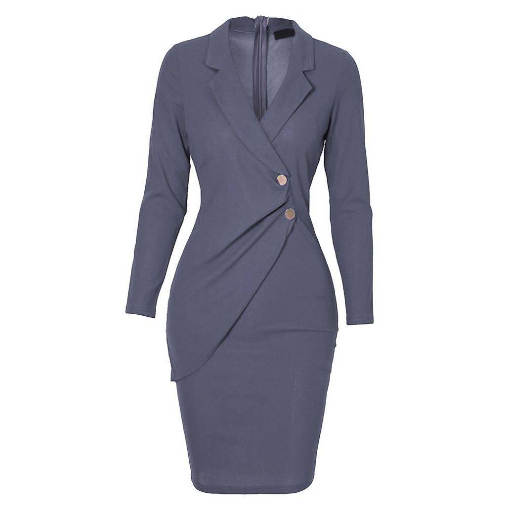 Long sleeve button hip dress - Clothing Personality