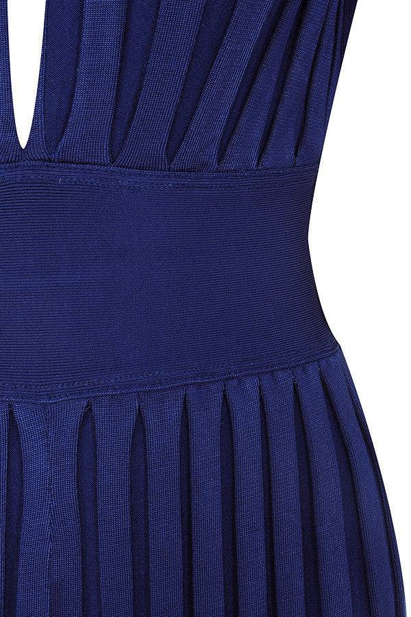 Women's Plunging Neckline Sexy Long Sleeve Blue Dual Tone Striped Bandage Pants Jumpsuit - Clothing Personality