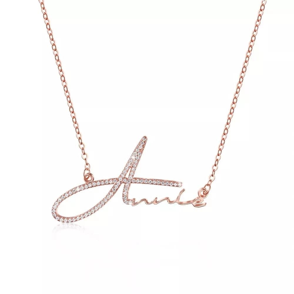 Personalized Bling Nameplate Necklace With Handwritten Signature Of Crystal Alphabet - Clothing Personality