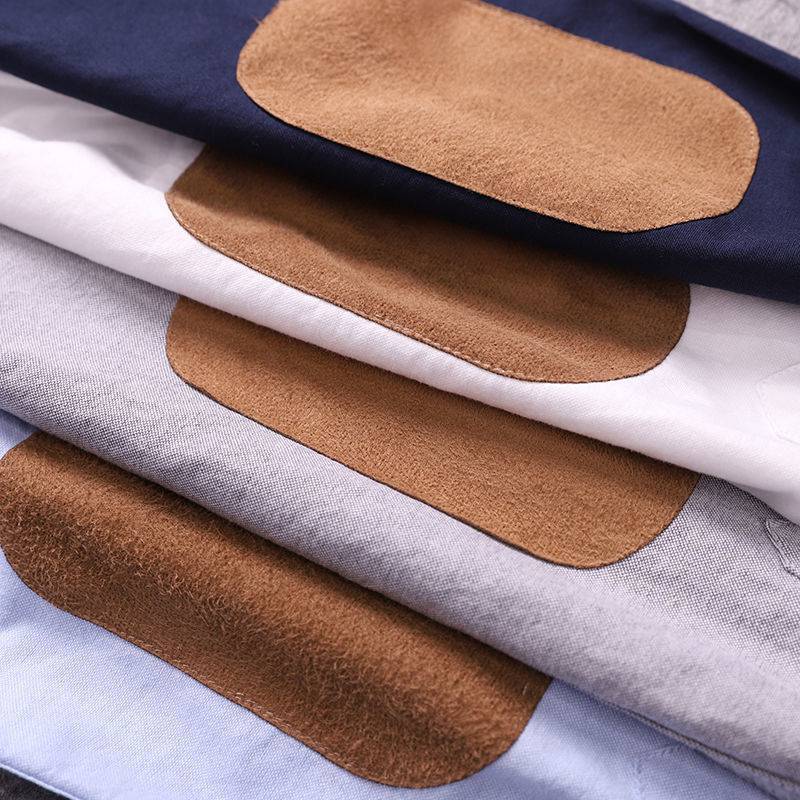 Men's Elbow Patch Sleeve Oxford Collar Button Up Long Sleeve Shirt Color Block Shirt Business Casual Handsome Shirt Men's Retro