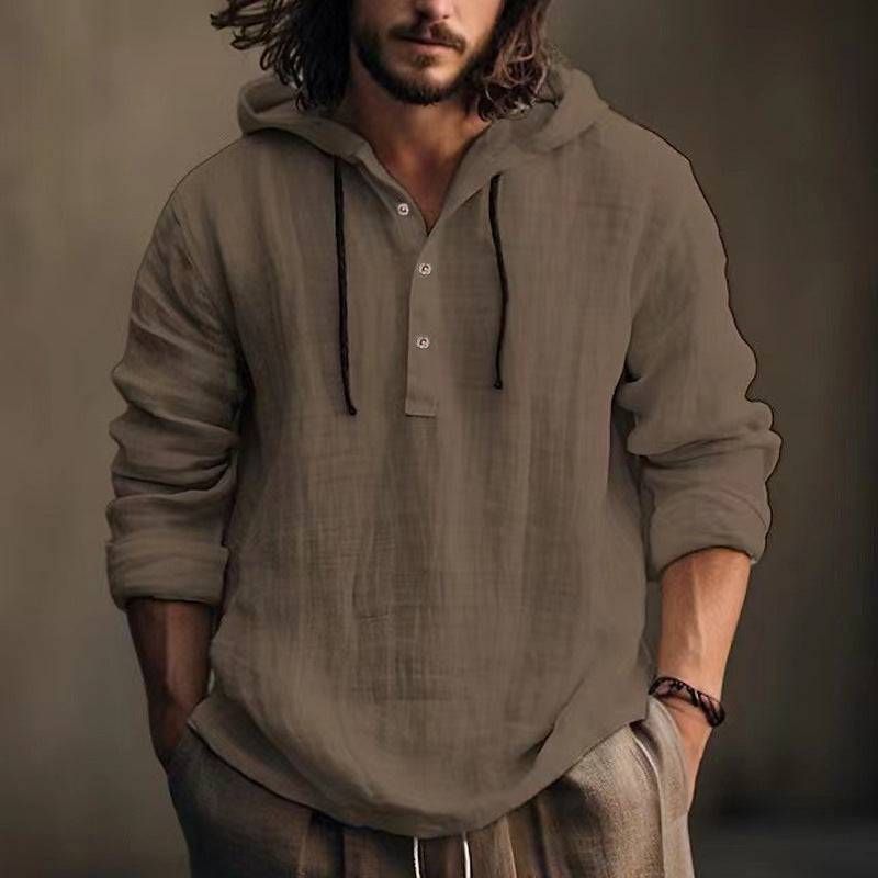 Men's New Wish Cotton Linen Shirt Hooded Top Sweater Long Sleeve Hooded Casual Daily Clothing - Clothing Personality