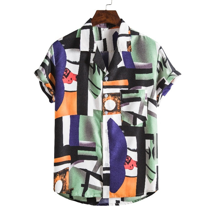 Men Short Sleeved Beach Hawaii Shirts Floral Print New Printed Shirt - Clothing Personality