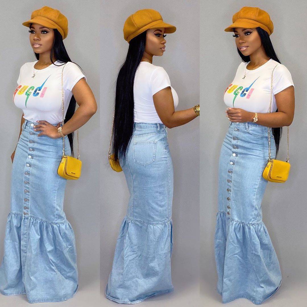Women's Slim-fit Peplum Patchwork Denim Skirt - Clothing Personality