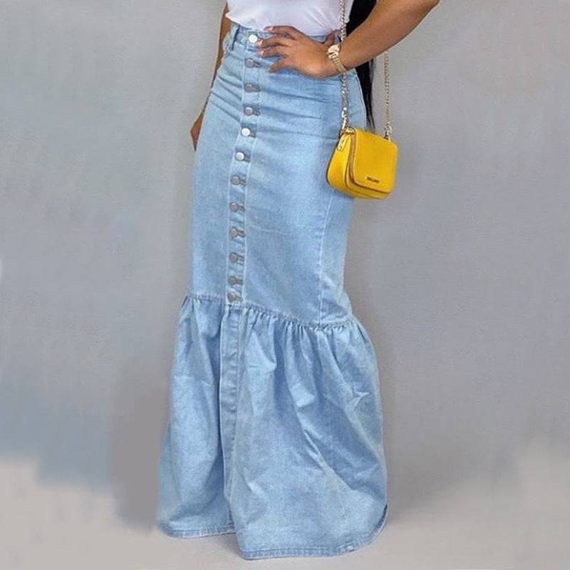 Women's Slim-fit Peplum Patchwork Denim Skirt - Clothing Personality