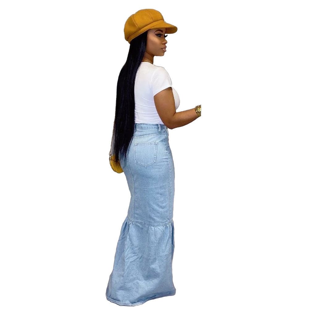 Women's Slim-fit Peplum Patchwork Denim Skirt - Clothing Personality