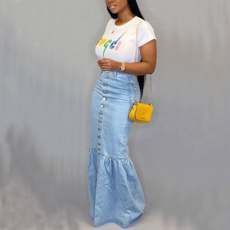 Women's Slim-fit Peplum Patchwork Denim Skirt - Clothing Personality
