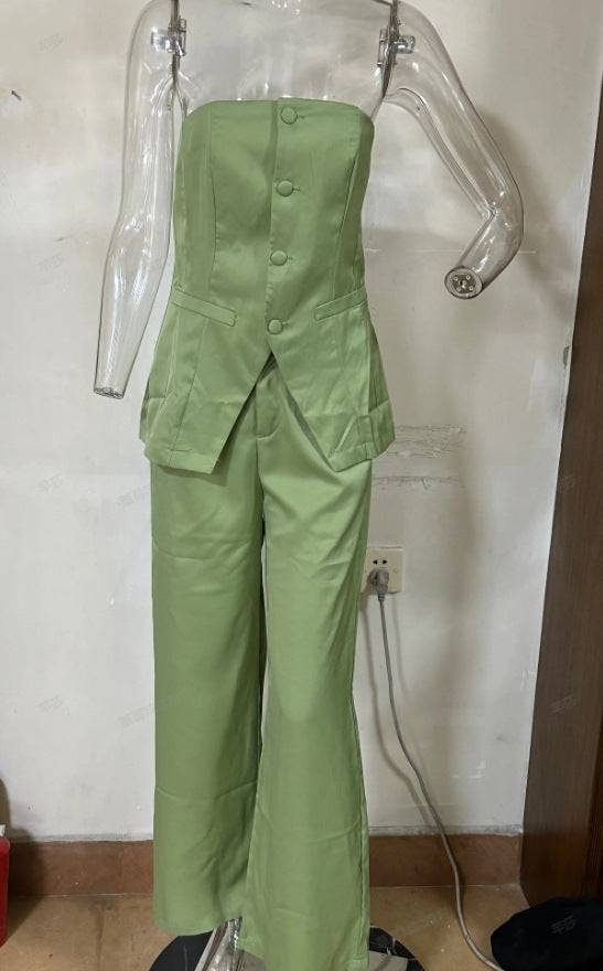 Casual Fashion Tailored Suit Button Graceful Tube Top Suit Pants - Clothing Personality