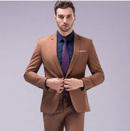 Men's Slim Fit Solid Color Minimalist Blazer Pants Business Suit - Clothing Personality