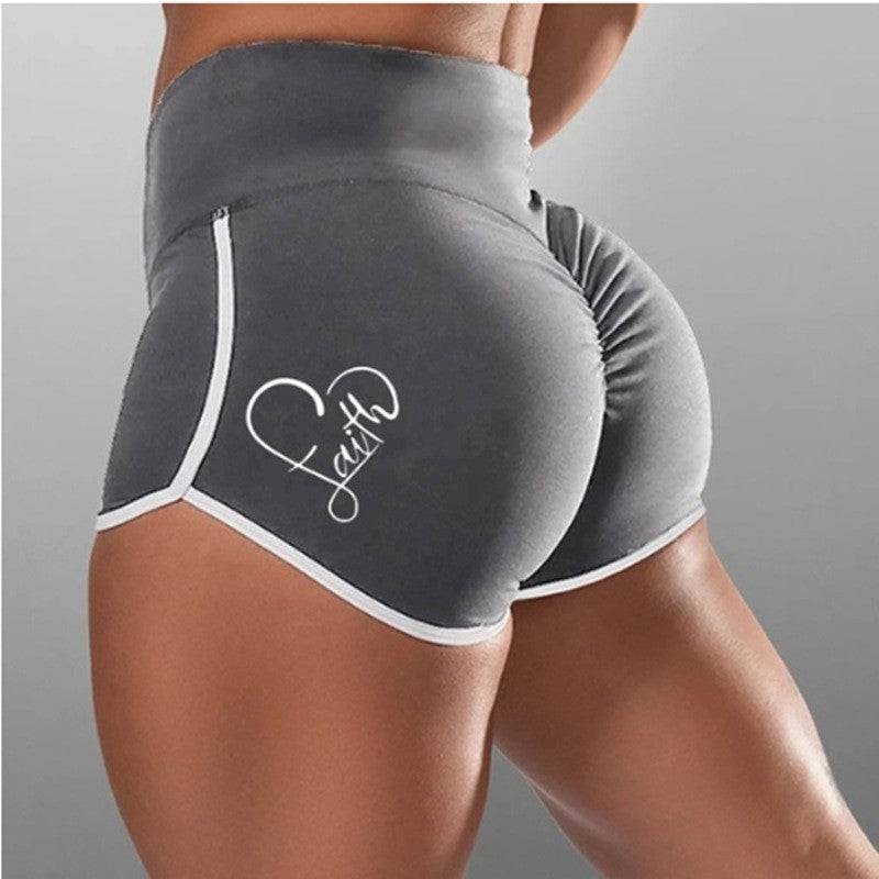 Women's Plus Size Solid Color Printing High Top Sports Running Skinny Hip Raise Shorts - Clothing Personality