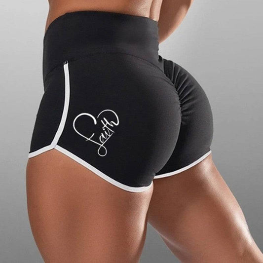 Women's Plus Size Solid Color Printing High Top Sports Running Skinny Hip Raise Shorts - Clothing Personality