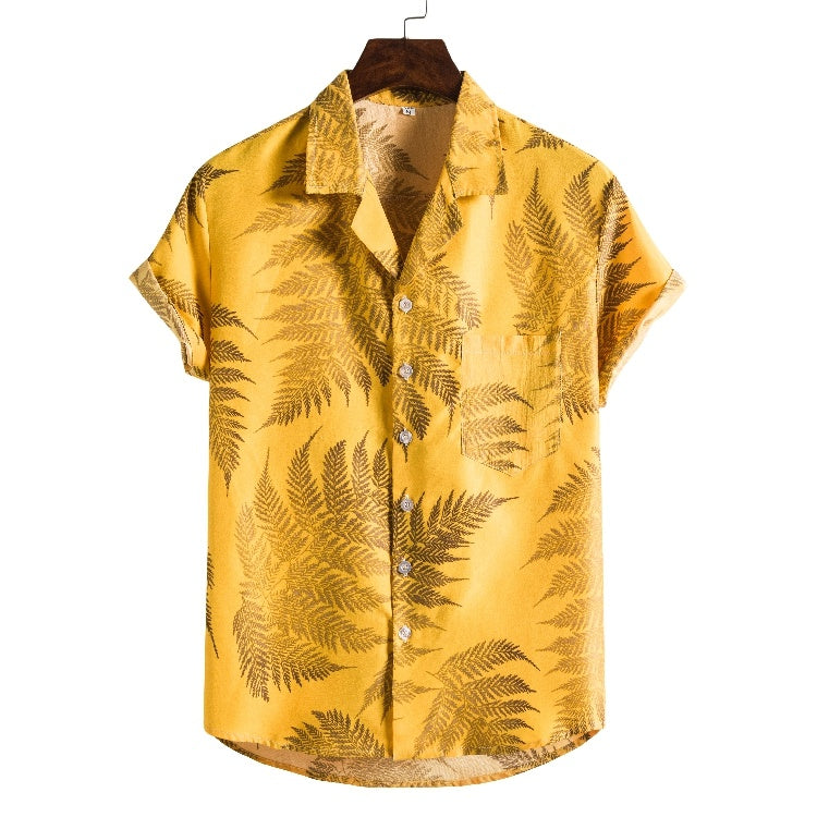 Men Short Sleeved Beach Hawaii Shirts Floral Print New Printed Shirt - Clothing Personality