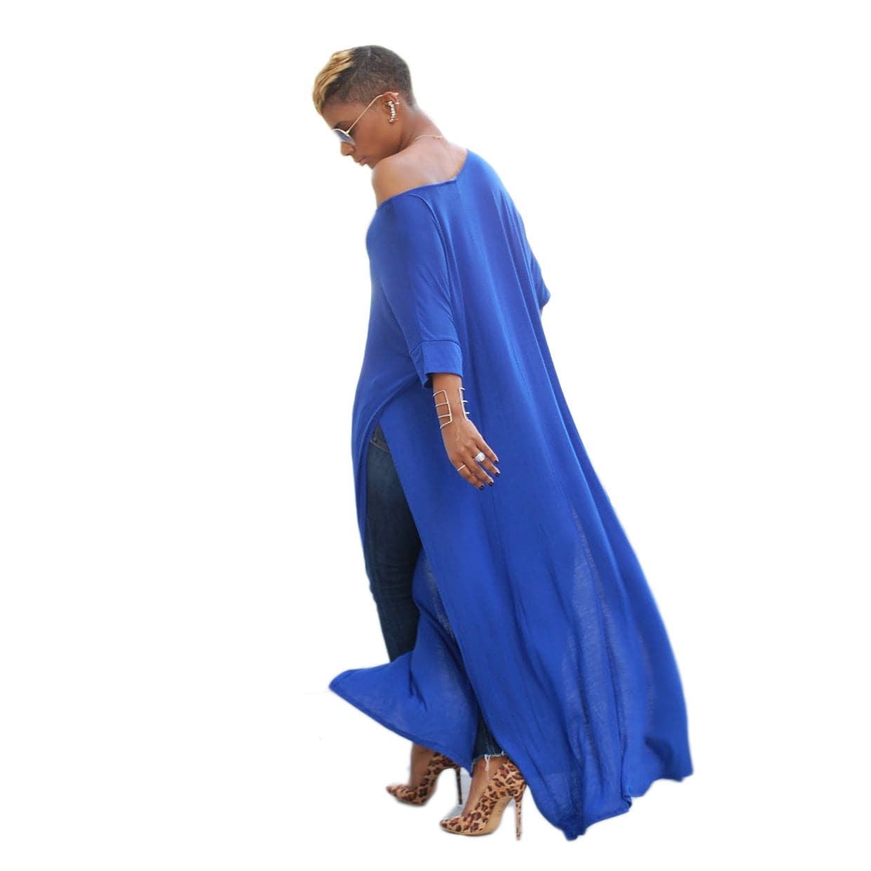 Women's One Shoulder Short Sleeve T-shirt Flowy Maxi Casual Dress - Clothing Personality