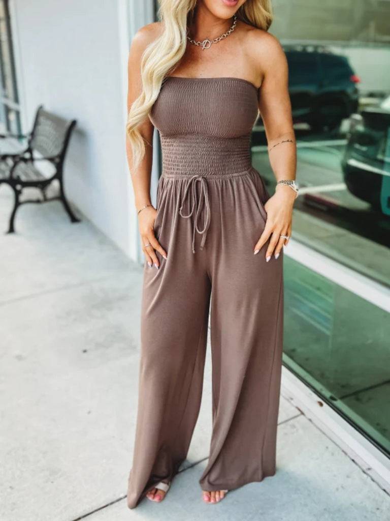 Women's Clothing Casual Square Shoulder Chest-wrapped Wide-leg Jumpsuit - Clothing Personality