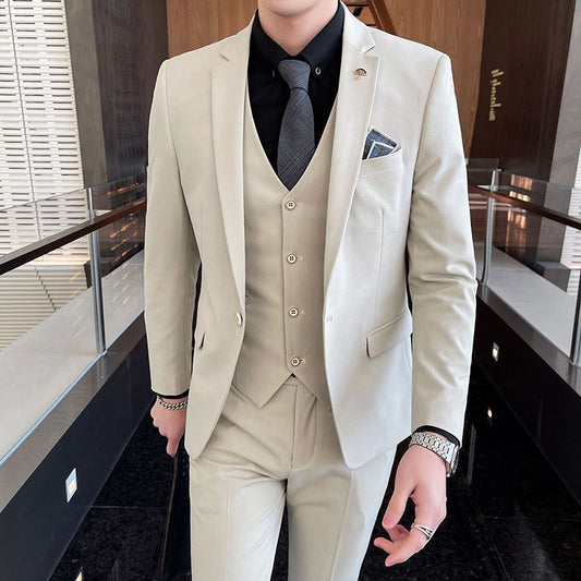 Men's Three-Piece Pants Suit Business Suit Solid Color Suit Vest Trousers - Clothing Personality