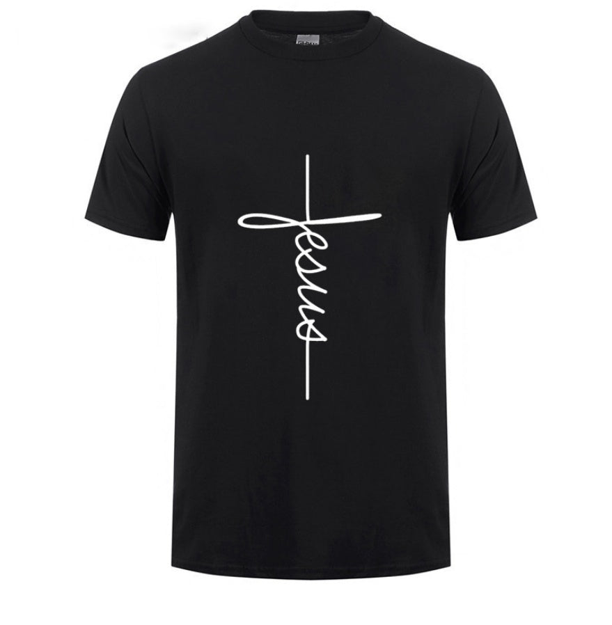 Jesus Cross T-shirts Men, Women, Europe, English, Digital Letters, Street Short Sleeve, Alien, WISH Amazon - Clothing Personality