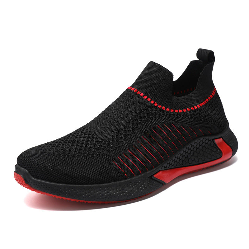 Fashion Mesh Sock Shoes With Striped Design Men Outdoor Breathable Slip-on Sneakers Csuale Lightweight Running Sports Shoes - Clothing Personality
