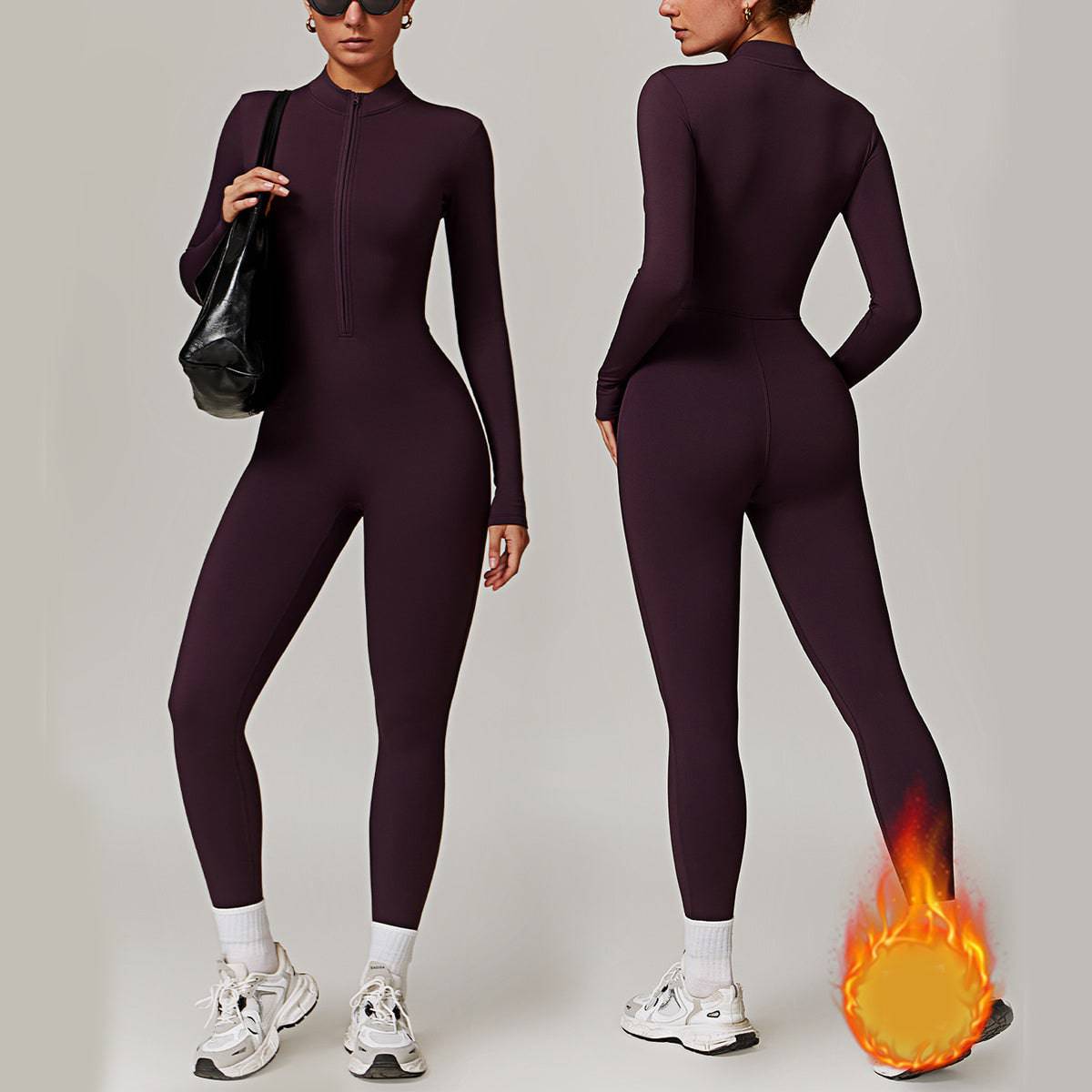 Warm Zipper Long-sleeved Jumpsuit Yoga Fitness Sports Pants Breathable Bodysuit Women's Clothing - Clothing Personality