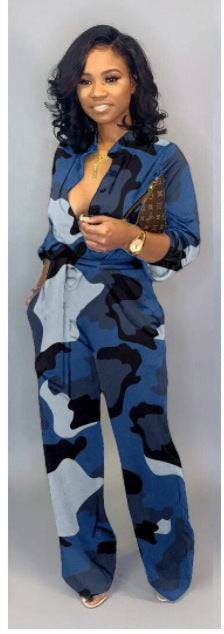 Women's Geometric Camo Print Wide Leg Pants Jumpsuit Camouflage Jumpsuit Romper - Clothing Personality