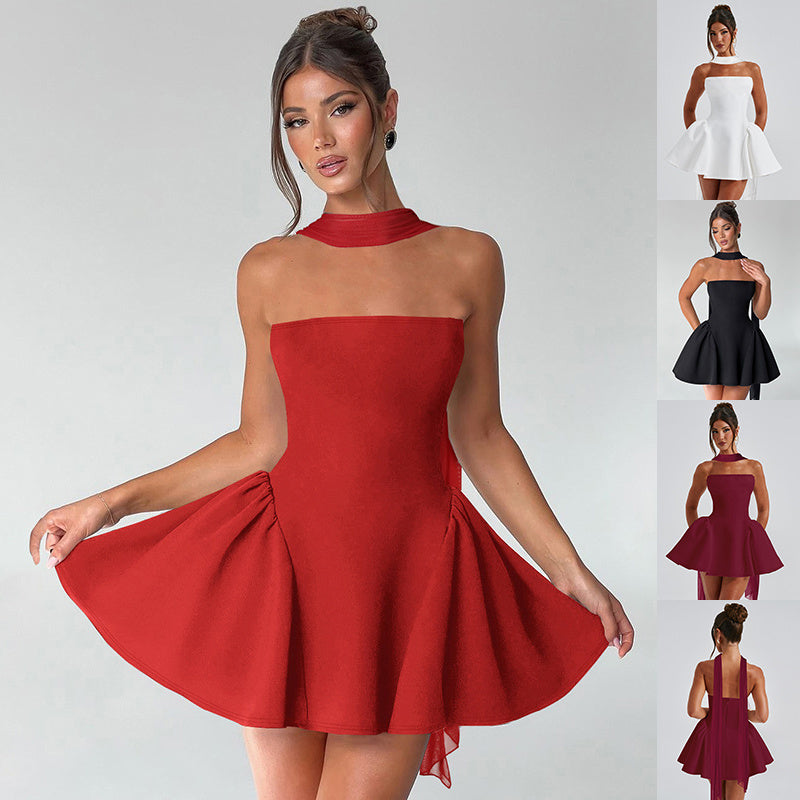 Sexy Tube Top Dress With Back Zipper Design Ins Fashion Short Dress For Party Clothing Women - Clothing Personality