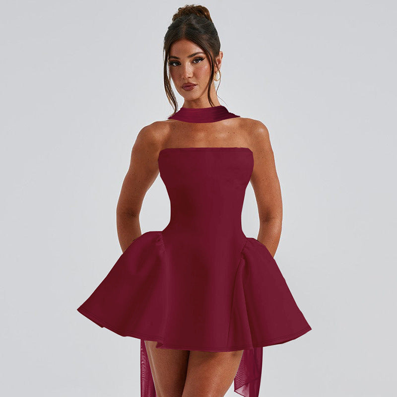 Sexy Tube Top Dress With Back Zipper Design Ins Fashion Short Dress For Party Clothing Women - Clothing Personality